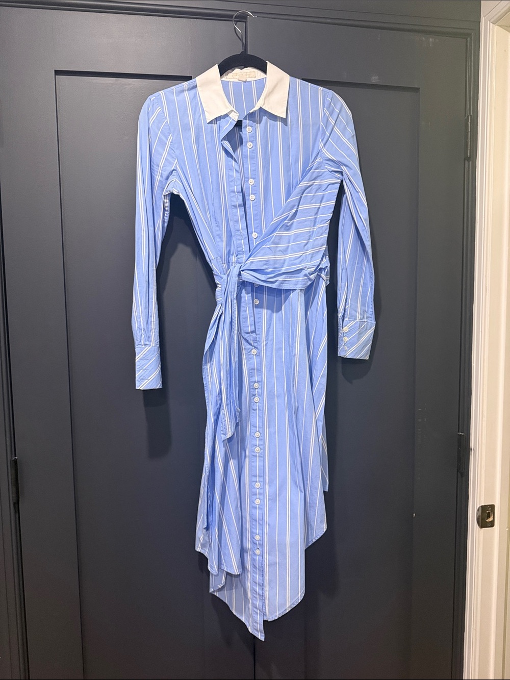 Jonathan Simkhai Blue and White Striped Long Sleeve Shirt Dress